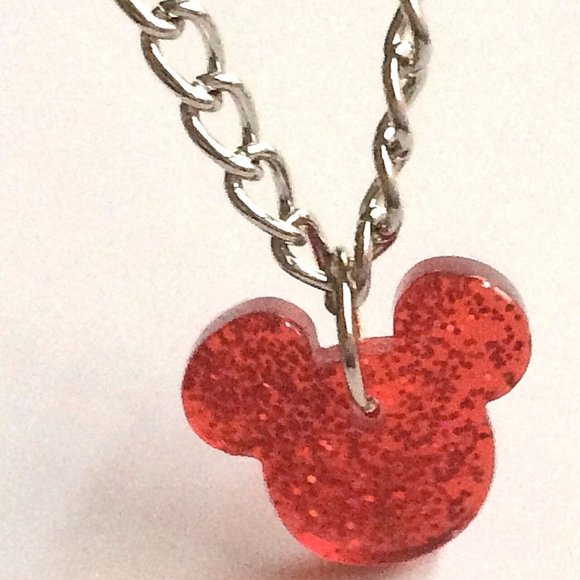 Silver Disney Mickey Mouse Ears Necklace 20" Walt Disneyana World Red Plated - Picture 2 of 9